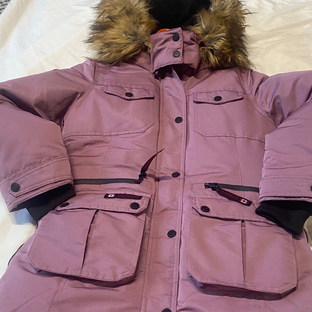 Women's Mauve Fur-Trimmed Puffer Coat - Picture 5 of 16
